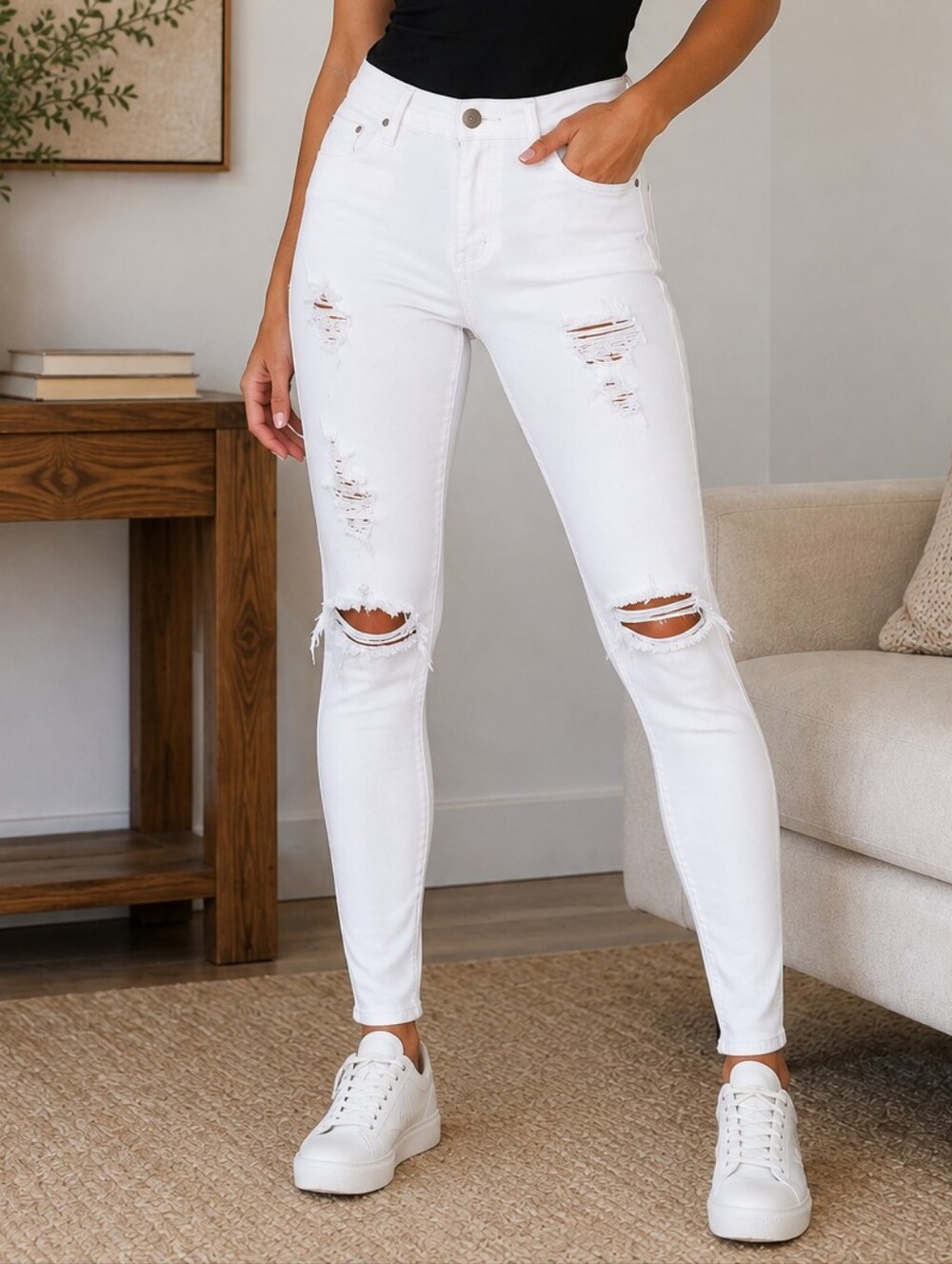 Hollister White Distressed High-Rise Skinny Jeans